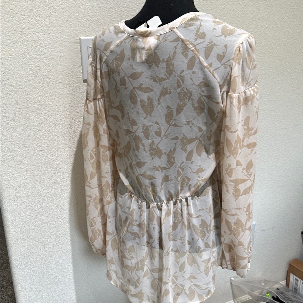 CAbi Cream and Tan Leaf Pattern Blouse - Picture 5 of 5